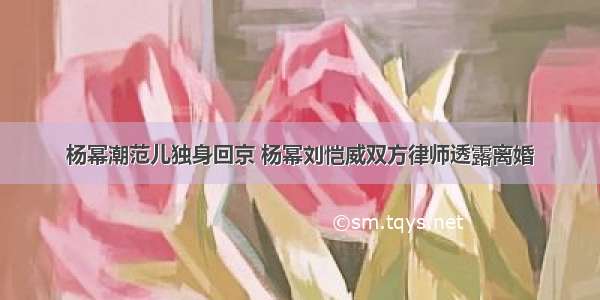 杨幂潮范儿独身回京 杨幂刘恺威双方律师透露离婚