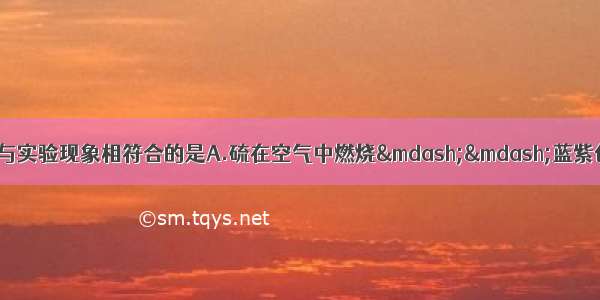 单选题下列化学反应与实验现象相符合的是A.硫在空气中燃烧&mdash;&mdash;蓝紫色火焰B.木炭在空气