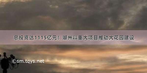 总投资达1115亿元！湖州以重大项目推动大花园建设