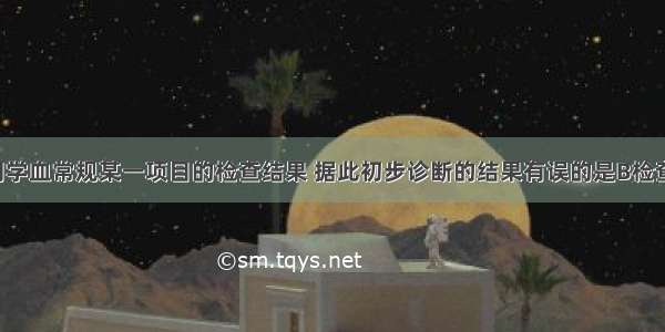 下表是4位同学血常规某一项目的检查结果 据此初步诊断的结果有误的是B检查项目正常值