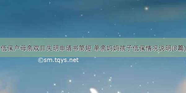 低保户母亲双目失明申请书简短 单亲妈妈孩子低保情况说明(8篇)