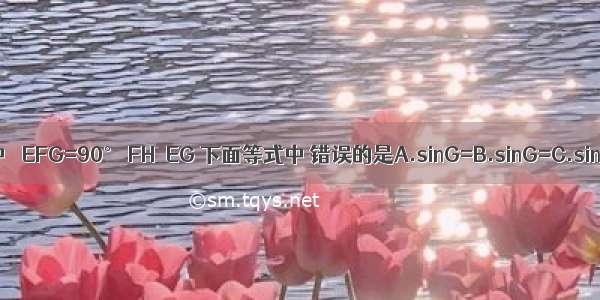 如图 在△EFG中 ∠EFG=90° FH⊥EG 下面等式中 错误的是A.sinG=B.sinG=C.sinG=D.sinG=