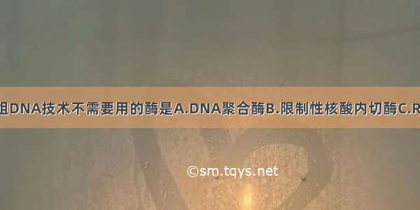 单选题重组DNA技术不需要用的酶是A.DNA聚合酶B.限制性核酸内切酶C.RNA聚合酶