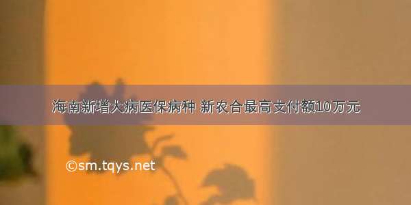 海南新增大病医保病种 新农合最高支付额10万元