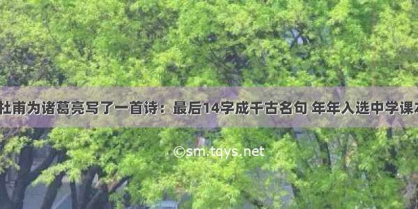 “杜甫为诸葛亮写了一首诗：最后14字成千古名句 年年入选中学课本”