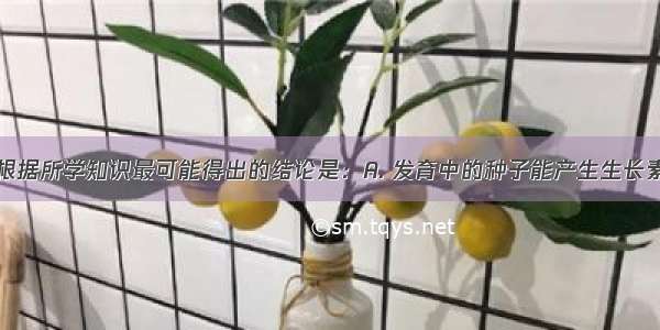 观察下图 根据所学知识最可能得出的结论是：A. 发育中的种子能产生生长素 促进种子