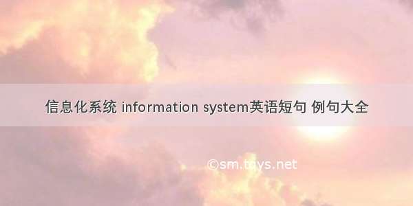 信息化系统 information system英语短句 例句大全