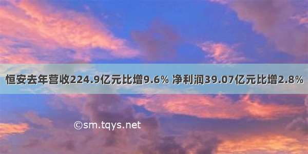 恒安去年营收224.9亿元比增9.6% 净利润39.07亿元比增2.8%