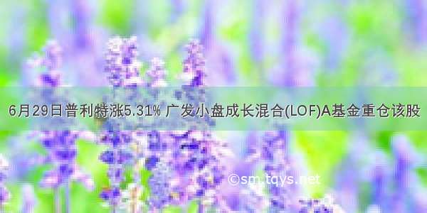 6月29日普利特涨5.31% 广发小盘成长混合(LOF)A基金重仓该股