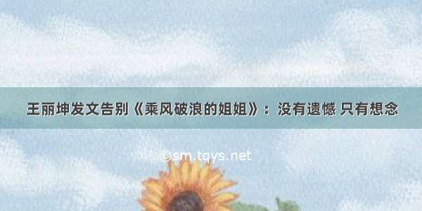 王丽坤发文告别《乘风破浪的姐姐》：没有遗憾 只有想念