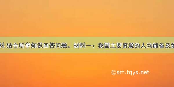 阅读下列材料 结合所学知识回答问题。材料一：我国主要资源的人均储备及能源消耗情况