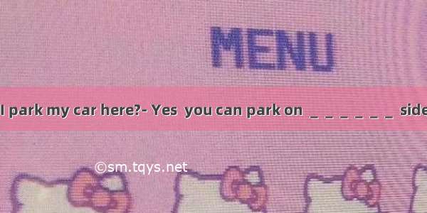 – Excuse me  can I park my car here?- Yes  you can park on ＿＿＿＿＿＿ side of the street.A. a