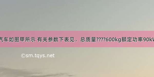 某品牌的小汽车如图甲所示 有关参数下表见．总质量????600kg额定功率90kW每个轮胎与