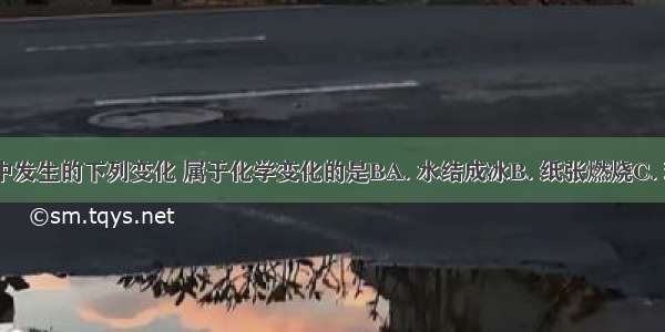 日常生活中发生的下列变化 属于化学变化的是BA. 水结成冰B. 纸张燃烧C. 玻璃破碎D