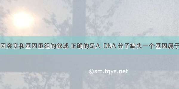 下列有关基因突变和基因重组的叙述 正确的是A. DNA 分子缺失一个基因属于基因突变B