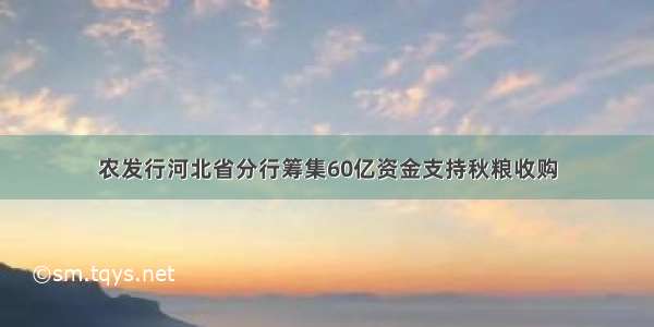 农发行河北省分行筹集60亿资金支持秋粮收购