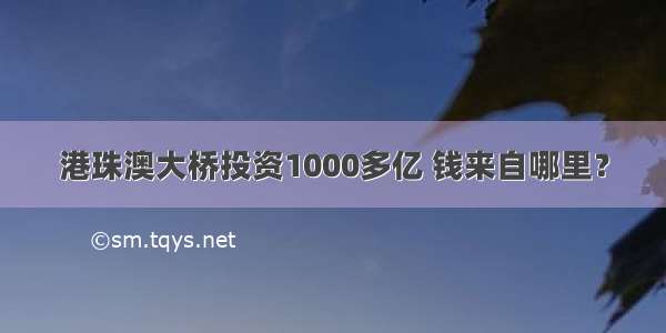 港珠澳大桥投资1000多亿 钱来自哪里？