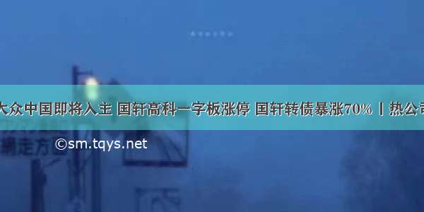 大众中国即将入主 国轩高科一字板涨停 国轩转债暴涨70%丨热公司