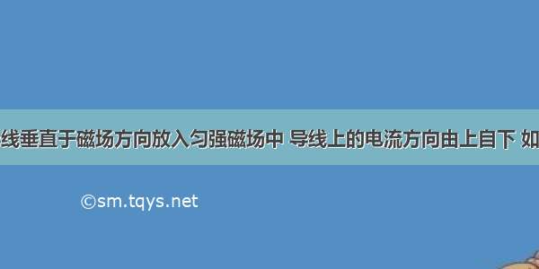 一段通电导线垂直于磁场方向放入匀强磁场中 导线上的电流方向由上自下 如图所示．在