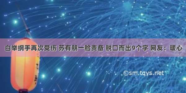 白举纲手再次受伤 苏有朋一脸责备 脱口而出9个字 网友：暖心