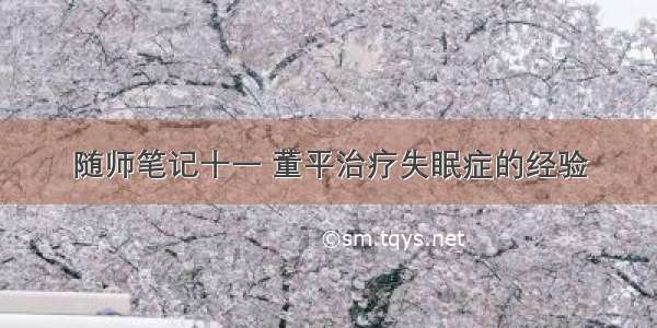 随师笔记十一 董平治疗失眠症的经验