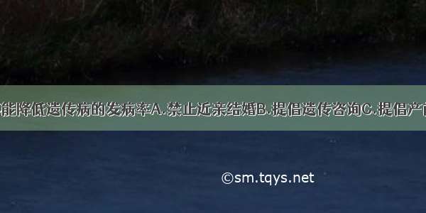 下列各项中不能降低遗传病的发病率A.禁止近亲结婚B.提倡遗传咨询C.提倡产前诊断D.禁止