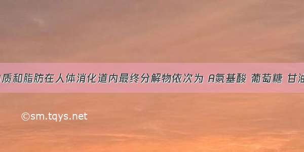 淀粉 蛋白质和脂肪在人体消化道内最终分解物依次为 A氨基酸 葡萄糖 甘油和脂肪酸