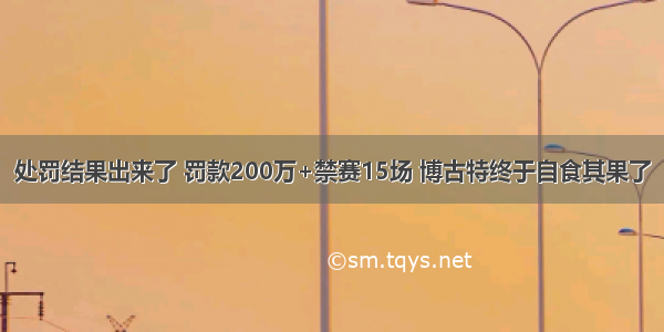 处罚结果出来了 罚款200万+禁赛15场 博古特终于自食其果了