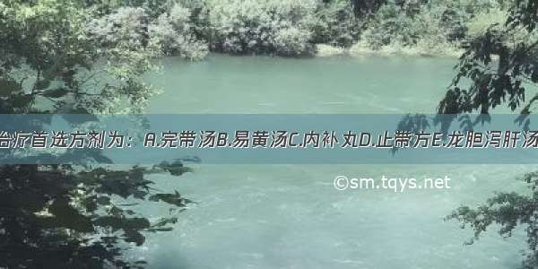 治疗首选方剂为：A.完带汤B.易黄汤C.内补丸D.止带方E.龙胆泻肝汤