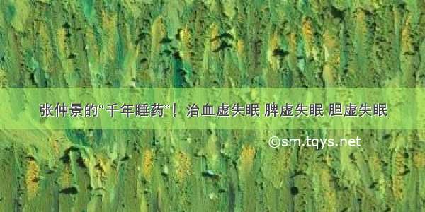 张仲景的“千年睡药”！治血虚失眠 脾虚失眠 胆虚失眠