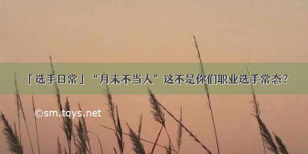 「选手日常」“月末不当人”这不是你们职业选手常态？