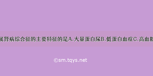 下列各项 不属肾病综合征的主要特征的是A.大量蛋白尿B.低蛋白血症C.高血糖D.水肿E.高