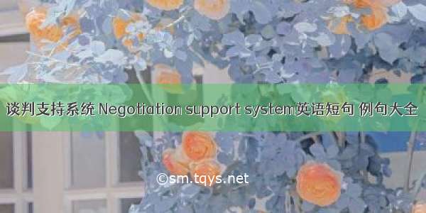 谈判支持系统 Negotiation support system英语短句 例句大全