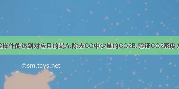 下列图示的实验操作能达到对应目的是A.除去CO中少量的CO2B.验证CO2密度大于空气密度C.