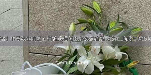 骨盆入口狭窄时 不易发生的是A.臀位或横位B.继发性宫缩乏力C.胎膜早破D.脐带脱垂E.胎