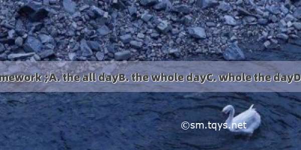 I did my homework ;A. the all dayB. the whole dayC. whole the dayD. whole day