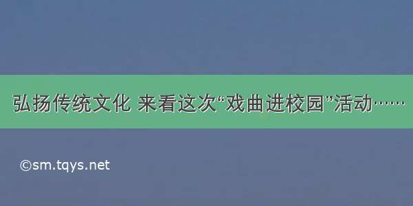 弘扬传统文化 来看这次“戏曲进校园”活动……