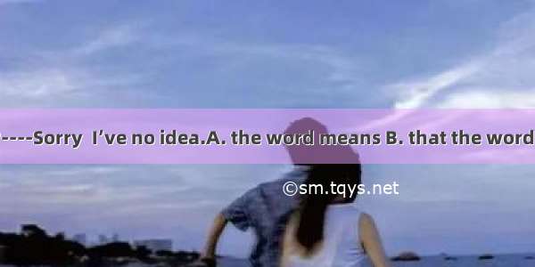 ---Do you know ?----Sorry  I’ve no idea.A. the word means B. that the word meansC. what th