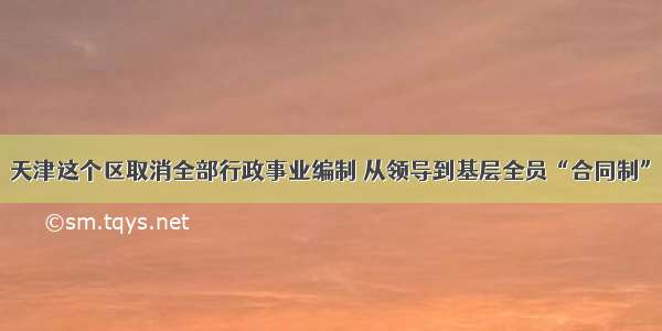 天津这个区取消全部行政事业编制 从领导到基层全员“合同制”