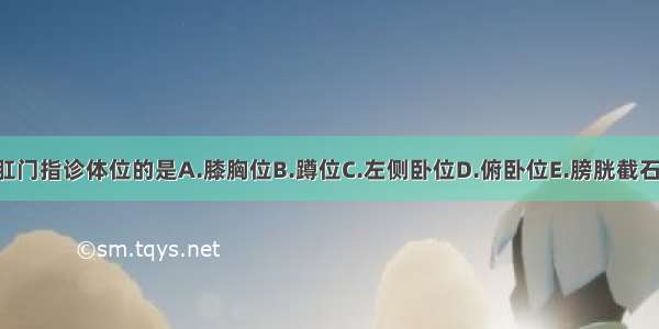 下列不是肛门指诊体位的是A.膝胸位B.蹲位C.左侧卧位D.俯卧位E.膀胱截石位ABCDE