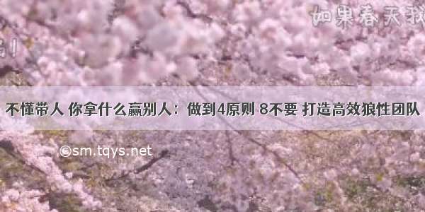 不懂带人 你拿什么赢别人：做到4原则 8不要 打造高效狼性团队