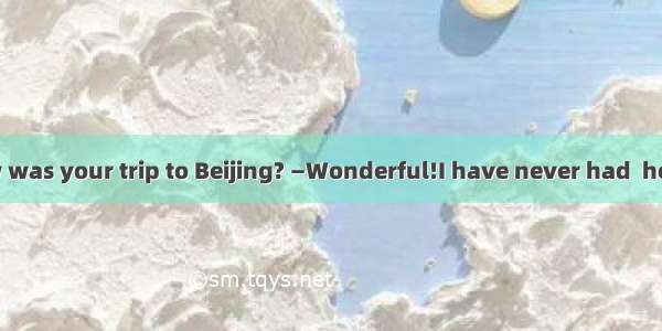 —Hi  David! How was your trip to Beijing? —Wonderful!I have never had  holiday in my life.