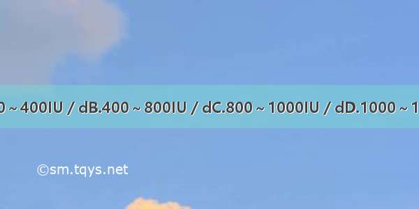 维生素D的预防量是A.300～400IU／dB.400～800IU／dC.800～1000IU／dD.1000～1500IU／dE.1500～2000