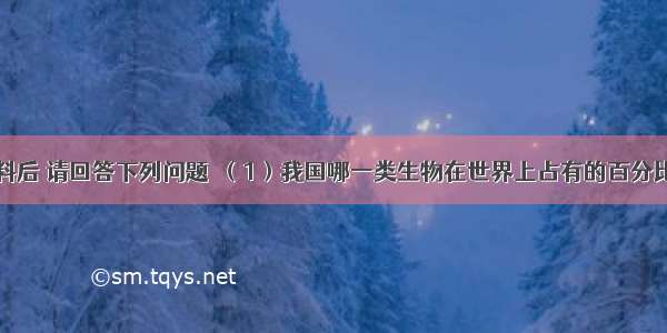 分析下表资料后 请回答下列问题．（1）我国哪一类生物在世界上占有的百分比最高？___