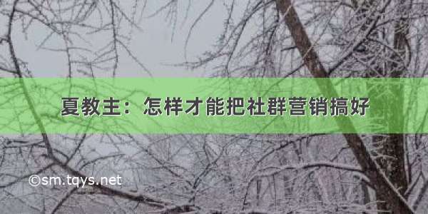 夏教主：怎样才能把社群营销搞好