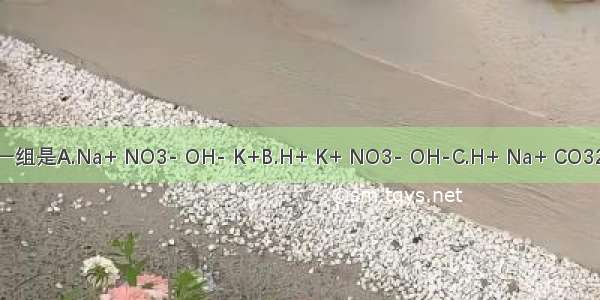 下列离子在溶液中能共存的一组是A.Na+ NO3- OH- K+B.H+ K+ NO3- OH-C.H+ Na+ CO32- K+D.Ca2+ OH- CO32- N