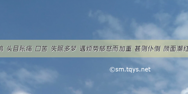 眩晕耳鸣 头目胀痛 口苦 失眠多梦 遇烦劳郁怒而加重 甚则仆倒 颜面潮红 急躁易