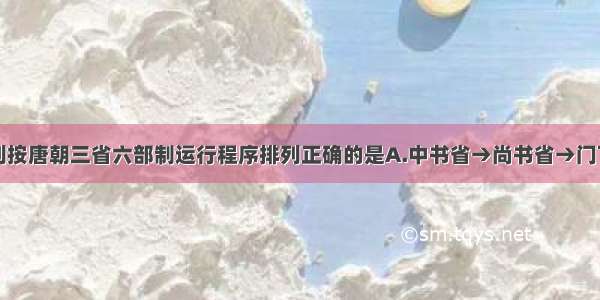 单选题下列按唐朝三省六部制运行程序排列正确的是A.中书省→尚书省→门下省→六部