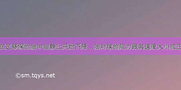 一个小钢球在足够深的油中由静止开始下降．油对球的阻力跟其速度大小成正比 到底面前