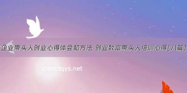 企业带头人创业心得体会和方法 创业致富带头人培训心得(八篇)